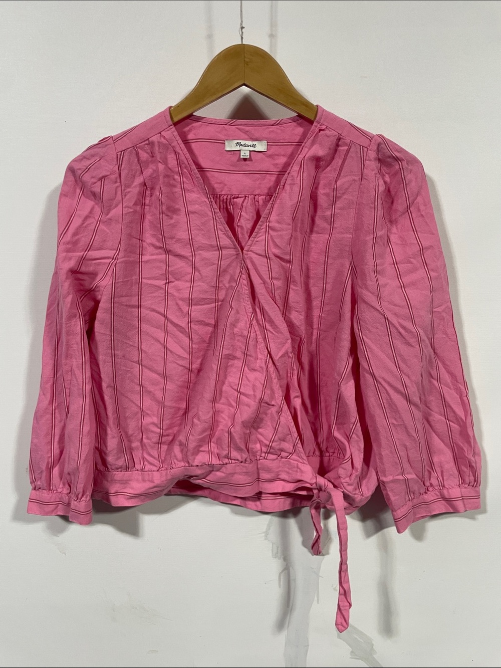 Madewell Bubblegum Pink Tie-Waist Wrap Blouse